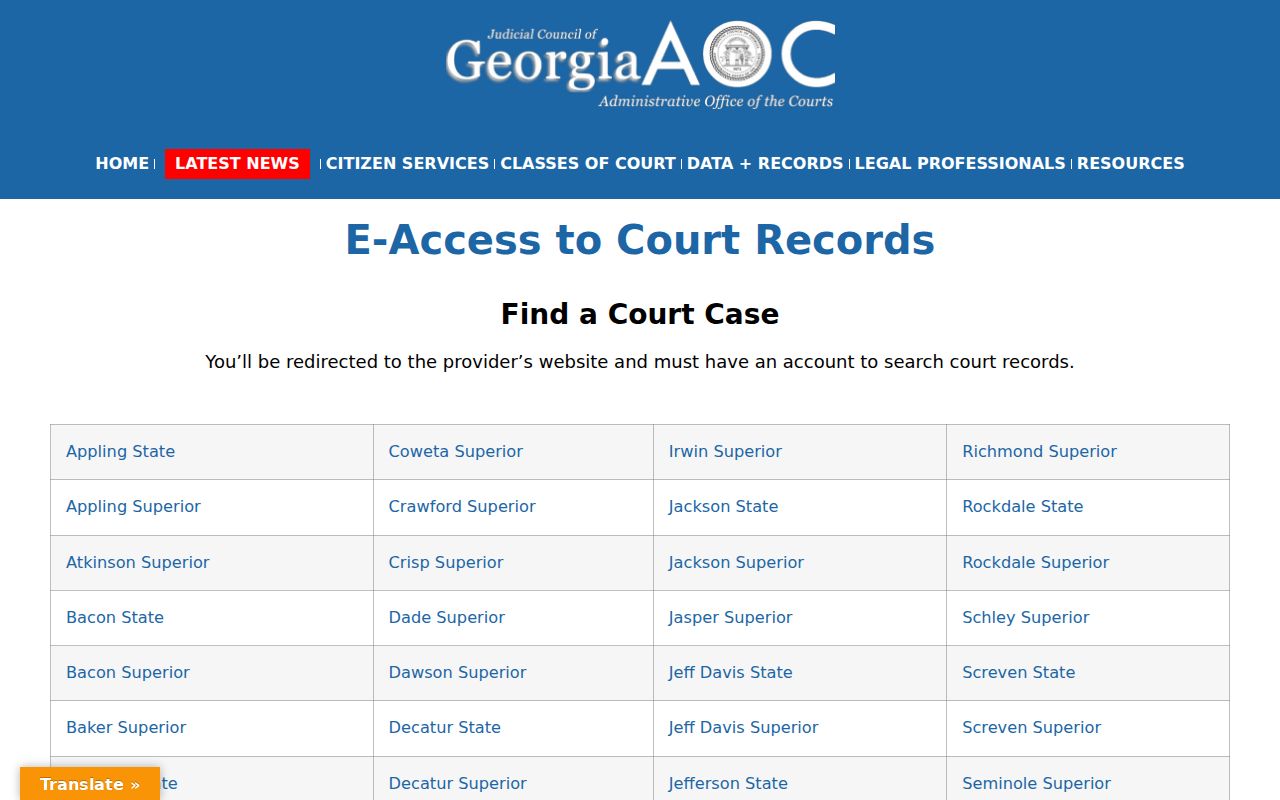 Houston County case lookup Georgia e-access directory