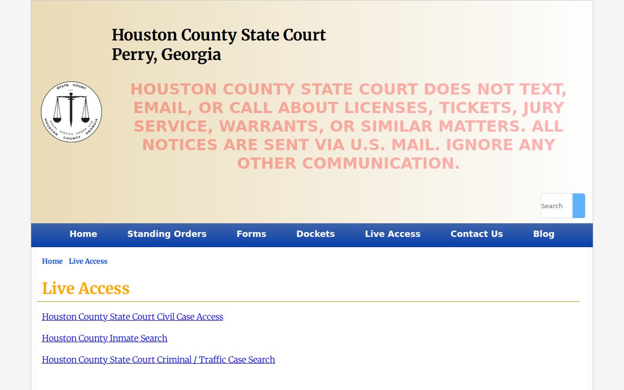Houston County case lookup State Court live access routes