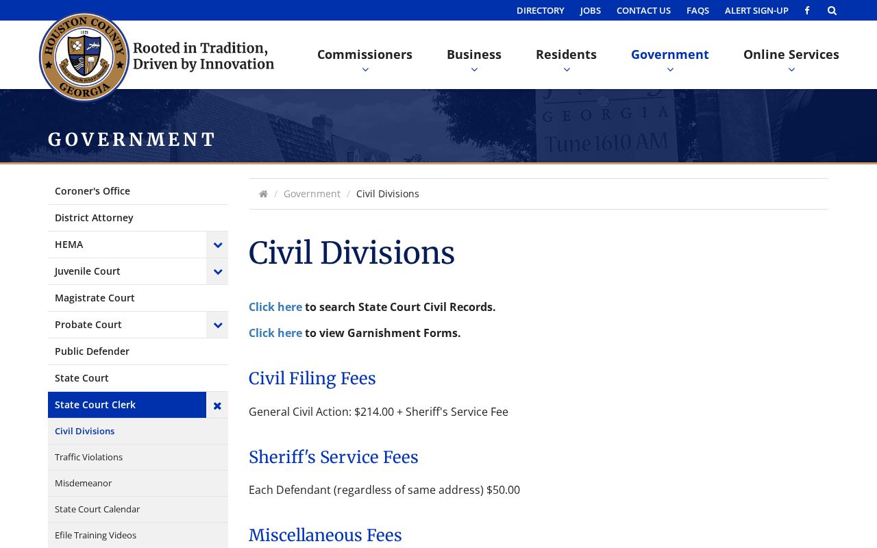 Houston County civil docket State Court filing fee table
