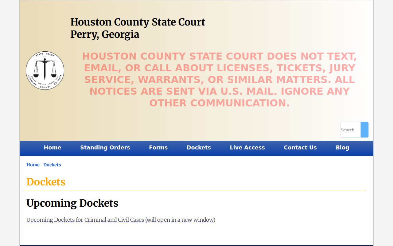 Houston County court dates State Court upcoming dockets