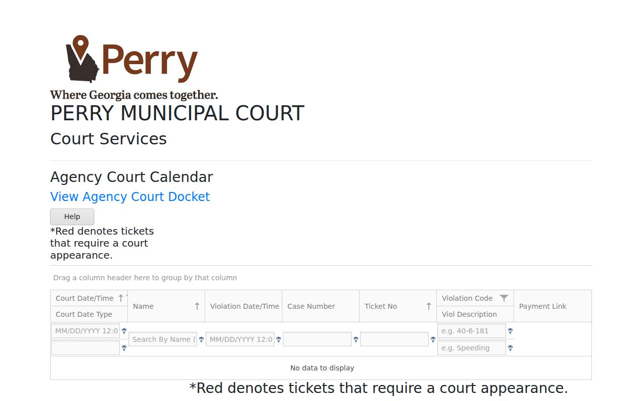 Perry court docket Courtware calendar fields