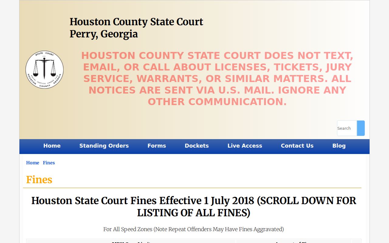 Houston County traffic ticket fine schedule